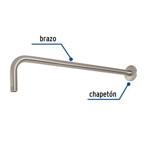 47753 - Brazo recto 50 cm con chapetón para regadera, satín, Foset