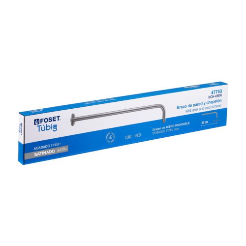 47753 - Brazo recto 50 cm con chapetón para regadera, satín, Foset