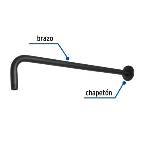 47754 - Brazo recto 50 cm con chapetón para regadera, negro mate