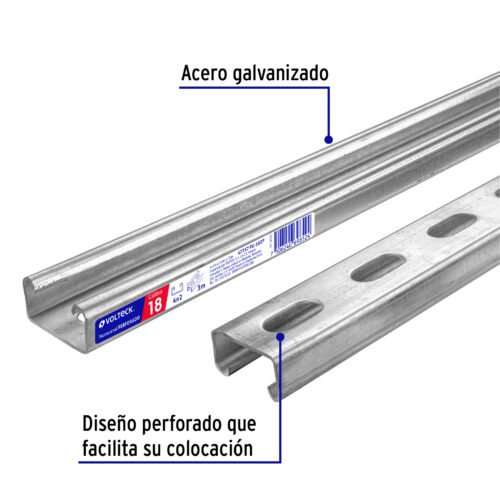 477571 47757 - Perfil monocanal perforado de 3 m, 4 x 2 cm cal. 18, VOLTECK
