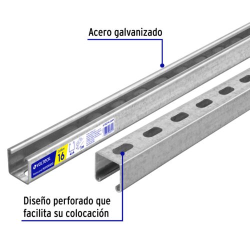477621 47762 - Perfil monocanal perforado de 3 m, 4 x 4 cm cal. 16, VOLTECK