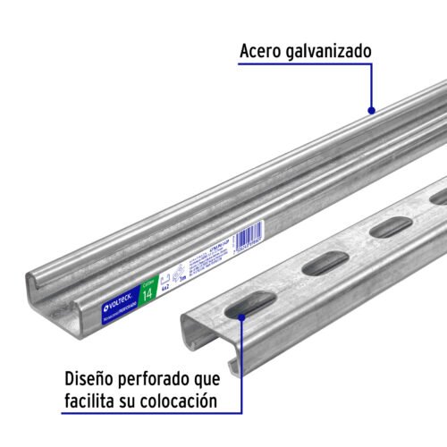 477651 47765 - Perfil monocanal perforado de 3 m, 4 x 2 cm cal. 14, VOLTECK