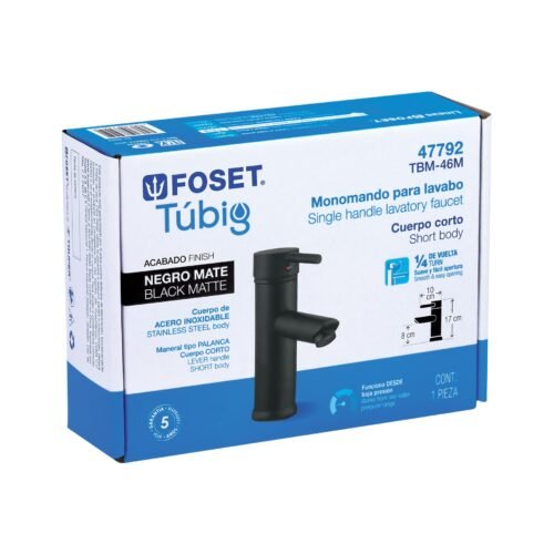 47792 - Monomando corto negro para lavabo, Foset Tubig