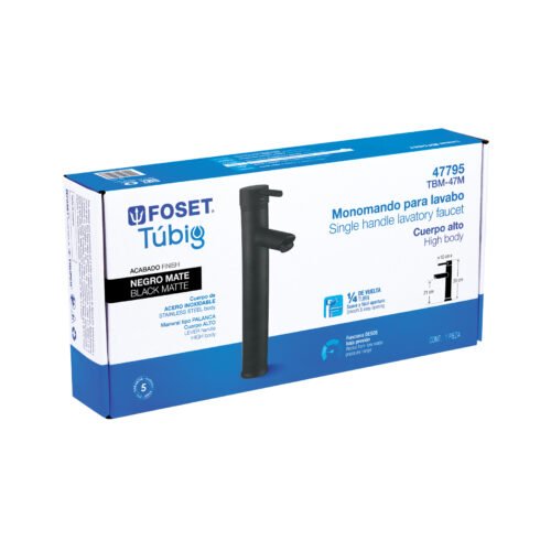 47795 - Monomando alto negro para lavabo, Foset Tubig