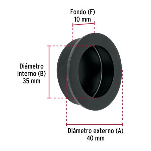 47802 - Jaladera de embutir circular No. 3 acabado negro