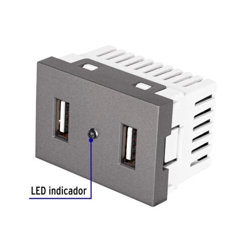 47829 - Toma 2 puertos USB acero inox de 1.5 módulos, línea Lisboa