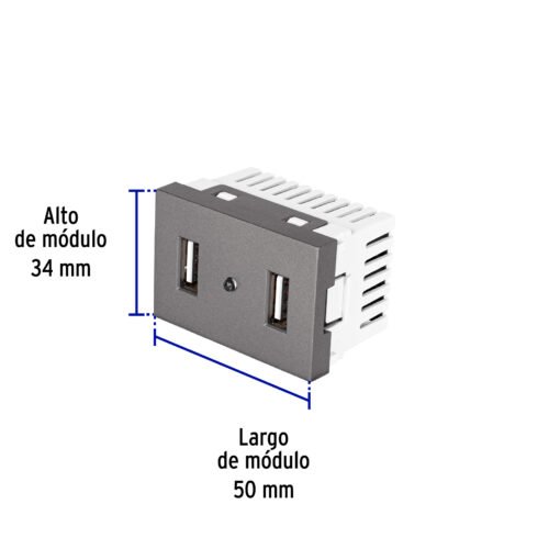 47829 - Toma 2 puertos USB acero inox de 1.5 módulos, línea Lisboa