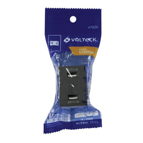47829 - Toma 2 puertos USB acero inox de 1.5 módulos, línea Lisboa