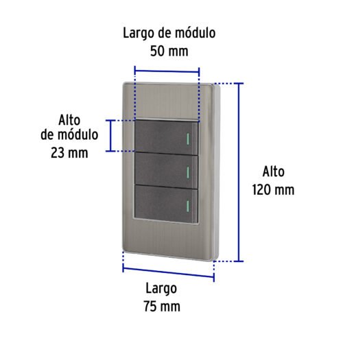 478362 47836 - Placa armada acero inox 3 interruptores 1 módulo, Lisboa