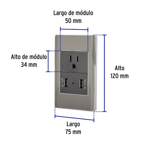 47851 - Placa armada acero contacto y 2 puertos USB 1.5 mód, Lisboa