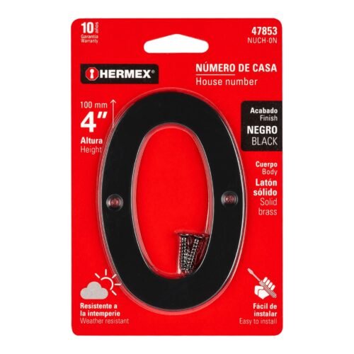 47853 - Número 0 de latón sólido 4", negro,  HERMEX
