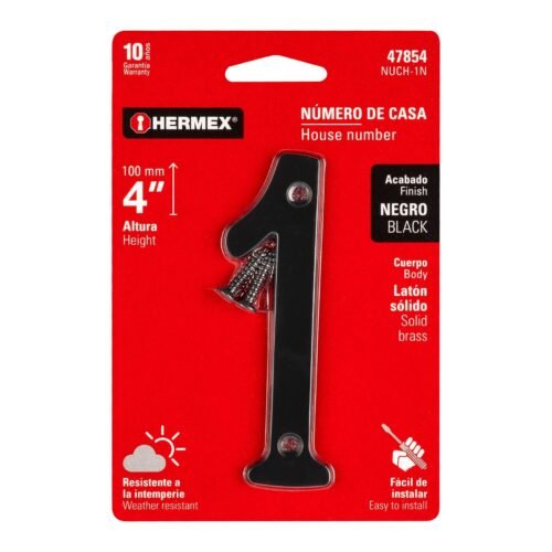 47854 - Número 1 de latón sólido 4", negro,  HERMEX