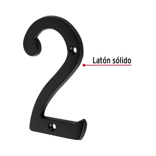 478551 47855 - Número 2 de latón sólido 4", negro, HERMEX