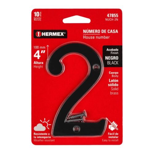 478553 47855 - Número 2 de latón sólido 4", negro, HERMEX