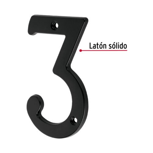 478561 47856 - Número 3 de latón sólido 4", negro, HERMEX
