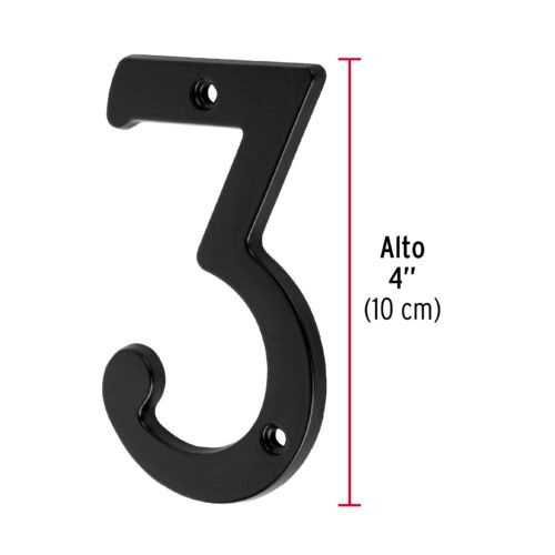 478562 47856 - Número 3 de latón sólido 4", negro, HERMEX
