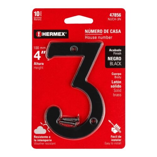 478563 47856 - Número 3 de latón sólido 4", negro, HERMEX