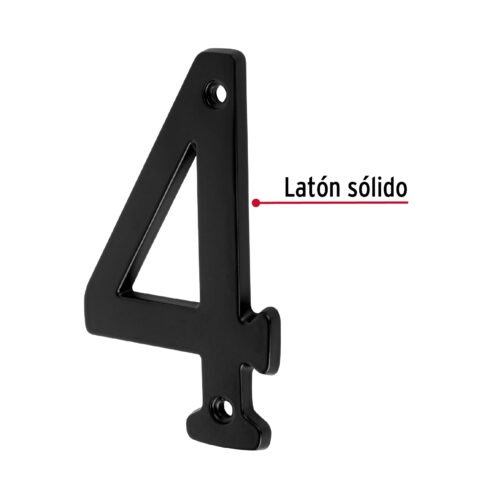 478571 47857 - Número 4 de latón sólido 4", negro, HERMEX