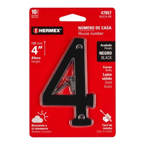 478573 47857 - Número 4 de latón sólido 4", negro, HERMEX
