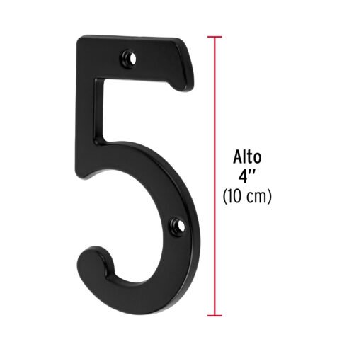 478582 47858 - Número 5 de latón sólido 4", negro, HERMEX