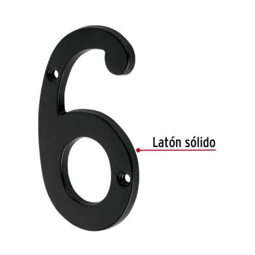 478591 47859 - Número 6 de latón sólido 4", negro, HERMEX