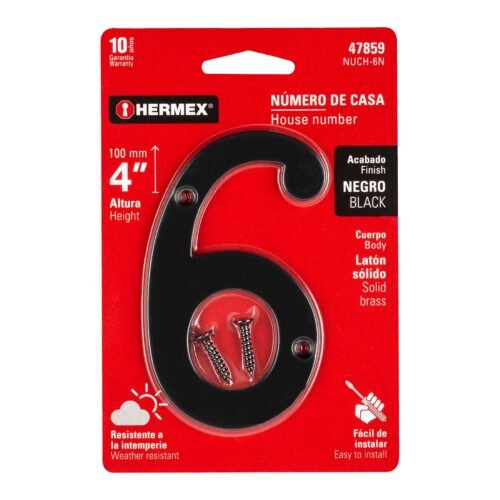478593 47859 - Número 6 de latón sólido 4", negro, HERMEX