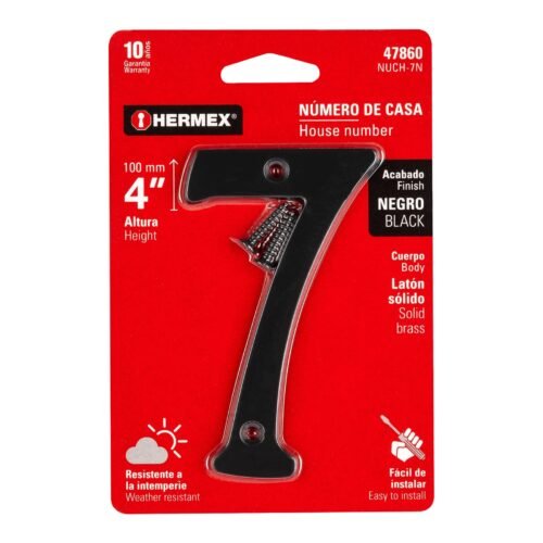 478603 47860 - Número 7 de latón sólido 4", negro, HERMEX