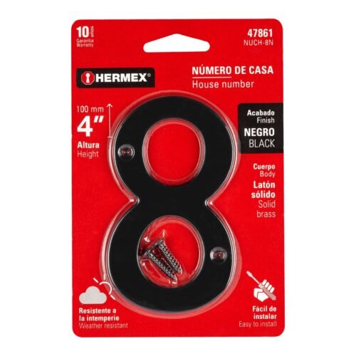 47861 - Número 8 de latón sólido 4", negro,  HERMEX