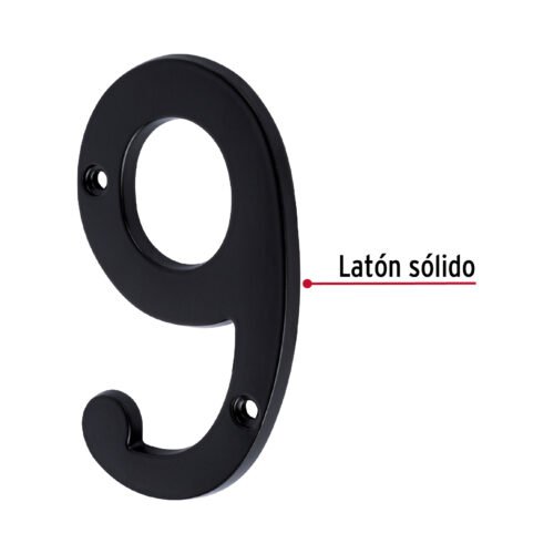 478621 47862 - Número 9 de latón sólido 4", negro, HERMEX
