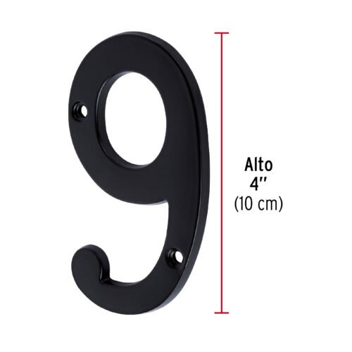 478622 47862 - Número 9 de latón sólido 4", negro, HERMEX