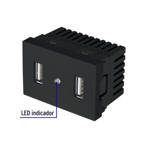 47882 - Toma con 2 puertos USB negro de 1.5 módulos, línea Lisboa