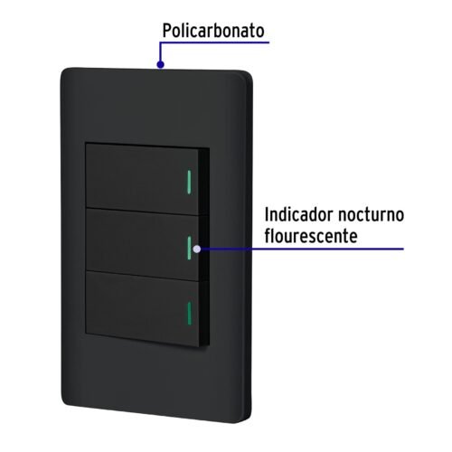 47889 - Placa armada negra 3 interruptores 1 módulo, Lisboa, Volteck