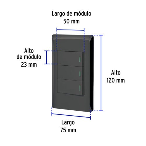 47889 - Placa armada negra 3 interruptores 1 módulo, Lisboa, Volteck