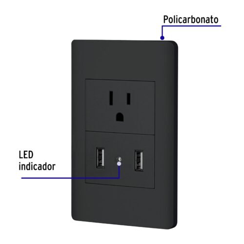 479041 47904 - Placa armada negra contacto y 2 puertos USB 1.5 mód, Lisboa