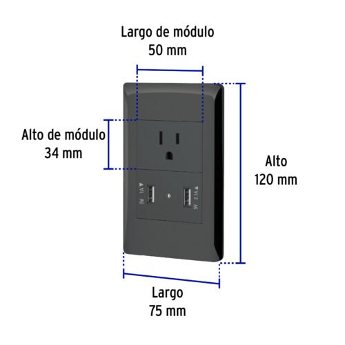 479042 47904 - Placa armada negra contacto y 2 puertos USB 1.5 mód, Lisboa