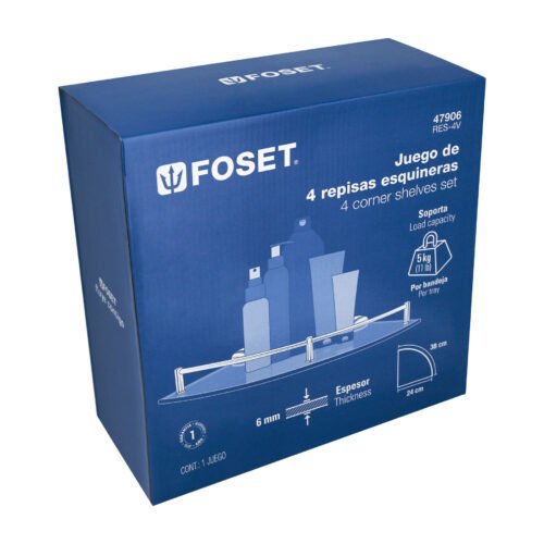 47906 - Juego de 4 repisas esquineras de vidrio, Foset