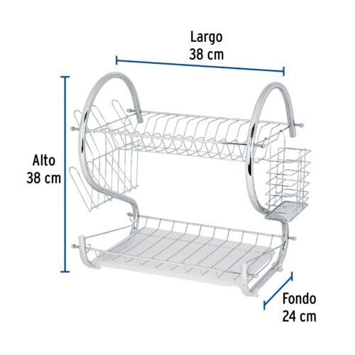 47908 - Escurridor de acero cromado con 2 niveles para trastes