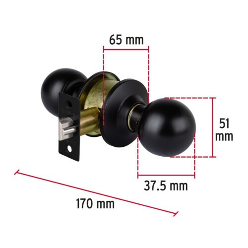 47909 - Cerradura pomo, negro, esfera, entrada, HERMEX