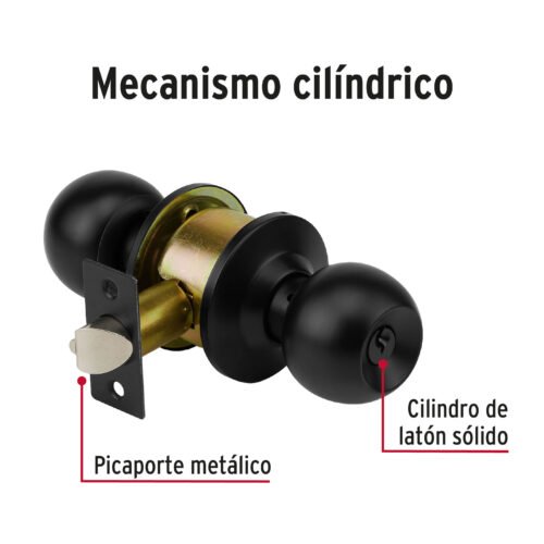 47909 - Cerradura pomo, negro, esfera, entrada, HERMEX