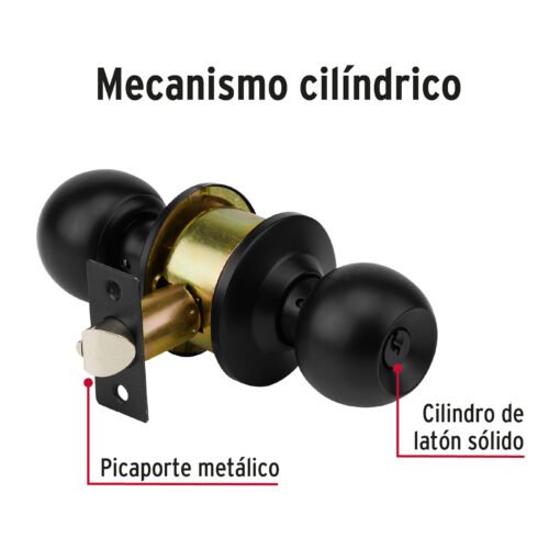 47910 - Cerradura pomo, negro, esfera, recámara, HERMEX