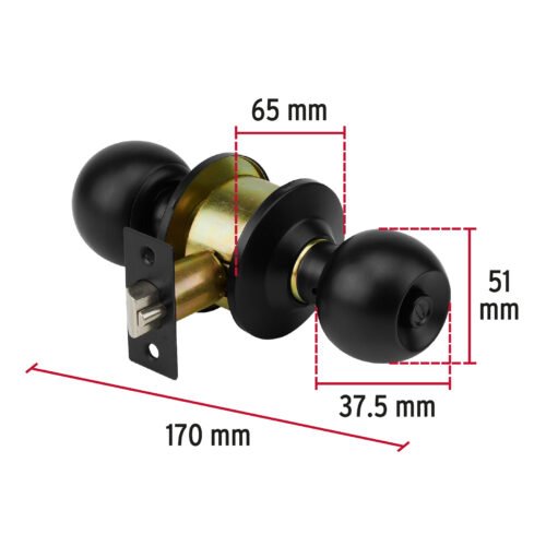 47910 - Cerradura pomo, negro, esfera, recámara, HERMEX