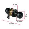 47911 - Cerradura pomo, negro, esfera, baño, HERMEX