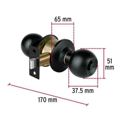 47911 - Cerradura pomo, negro, esfera, baño, HERMEX