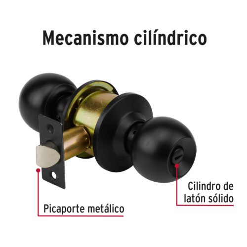 47911 - Cerradura pomo, negro, esfera, baño, HERMEX
