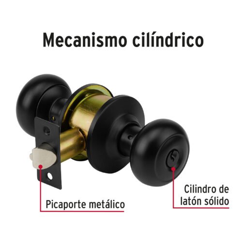47913 - Cerradura pomo, negro, oval, recámara, HERMEX