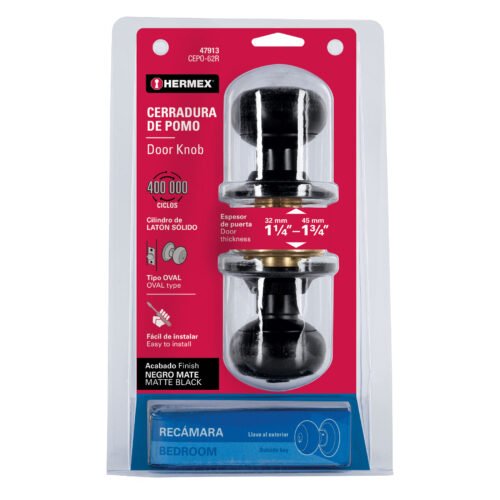 47913 - Cerradura pomo, negro, oval, recámara, HERMEX