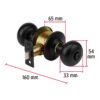 47914 - Cerradura pomo, negro, oval, baño, HERMEX