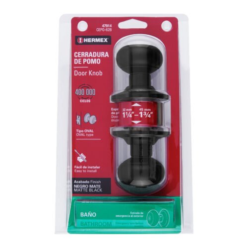 47914 - Cerradura pomo, negro, oval, baño, HERMEX