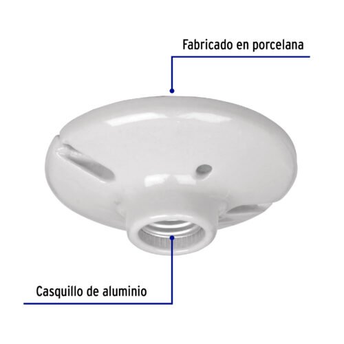 47915 - Portalámpara de porcelana, 4-1/2", redonda, a granel Volteck