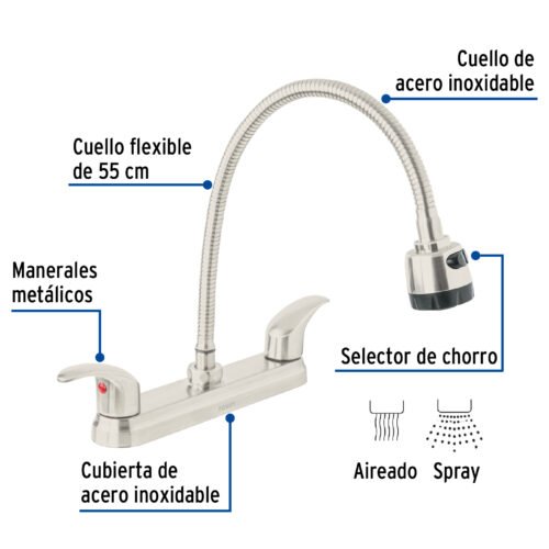 479161 47916 - Mezcladora 8" p/fregadero, flexible, palanca, satín, Aqua